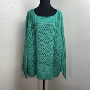 Candace Cameron Bure Sweater‎ Women's 1X Green Knit Pointelle Pull-Over Novelty